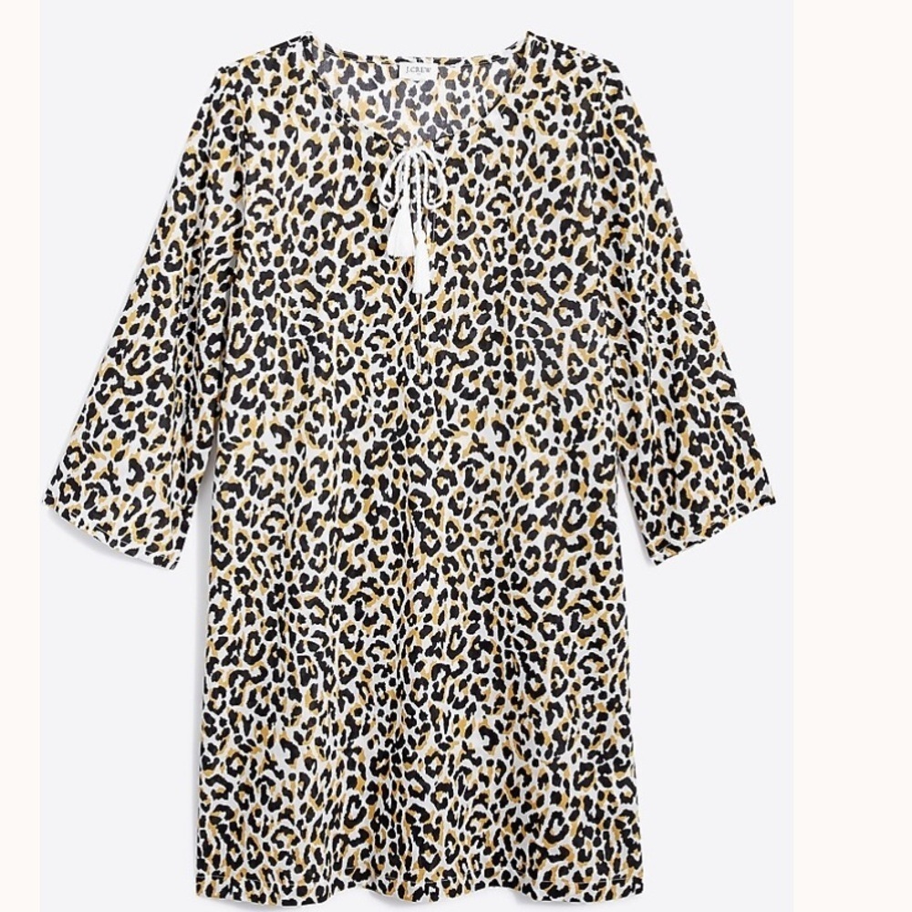 nwt J.Crew Leopard Print Cover-Up tunic with tassels medium